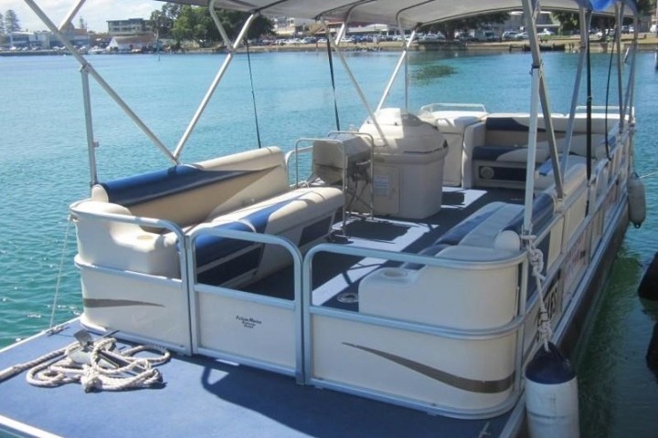 Blue XL Luxury BBQ Party Boat - ready to hire today - contact Forster luxury houseboats NSW